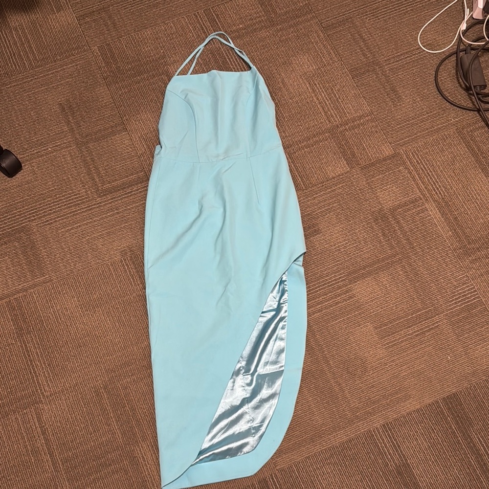 Elegant Light Blue Halter Dress